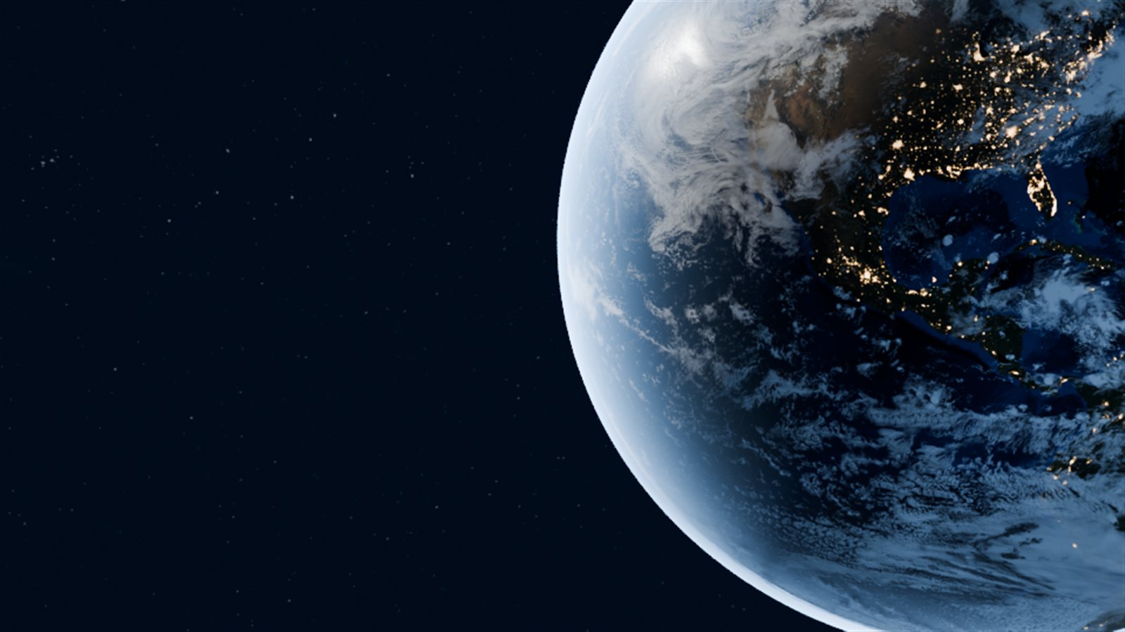First test: Earth lit almost fully, North America facing the camera, a thick white haze around the edge.
