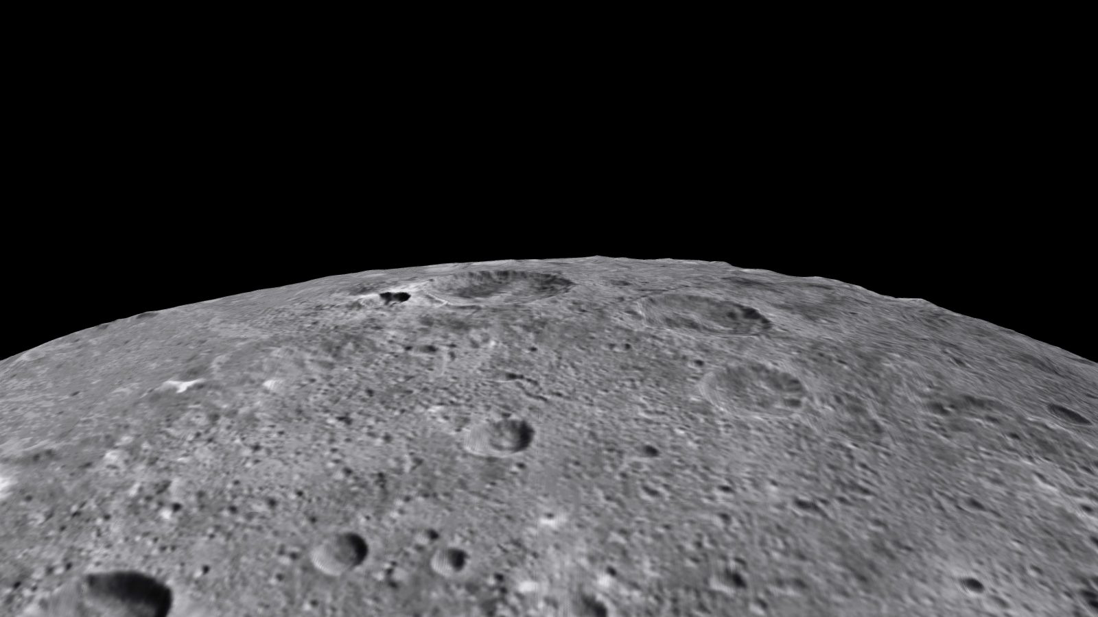 Kerwan crater seen from low altitude in the Starfall 3D explorer, built from real elevation data.