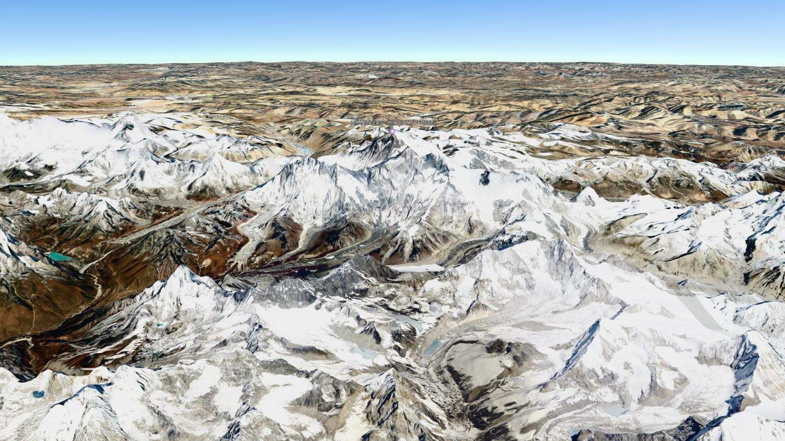 Himalayas · Mount Everest seen from low altitude in the Starfall 3D explorer, built from real elevation data.