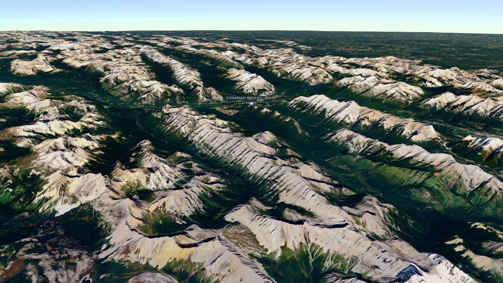 Canadian Rockies · Banff seen from low altitude in the Starfall 3D explorer, built from real elevation data.