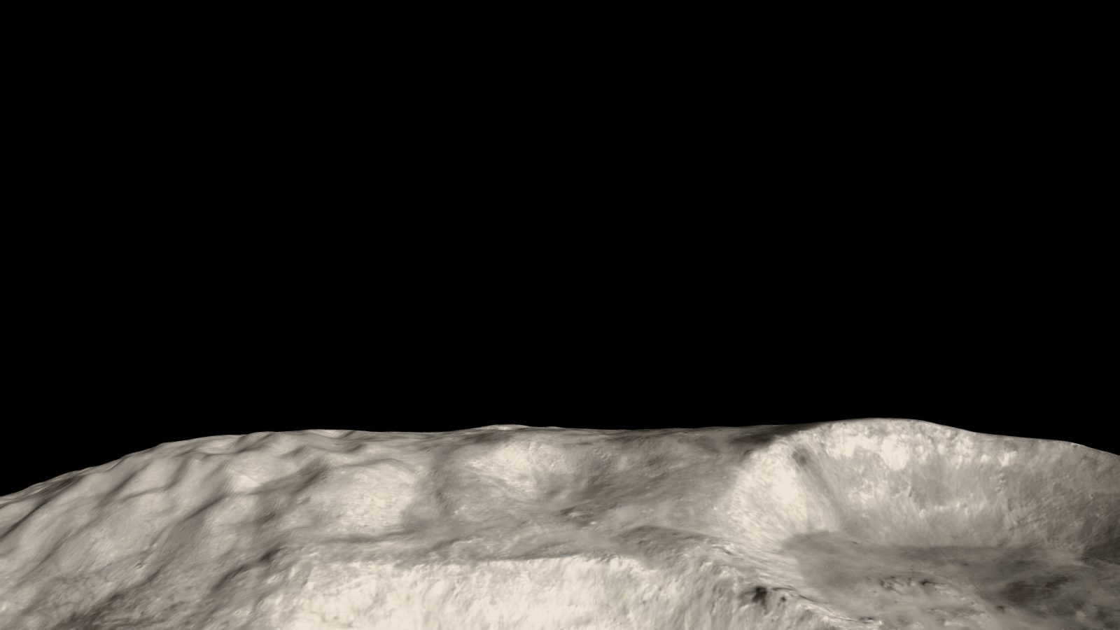 The Snowman · Marcia crater seen from low altitude in the Starfall 3D explorer, built from real elevation data.